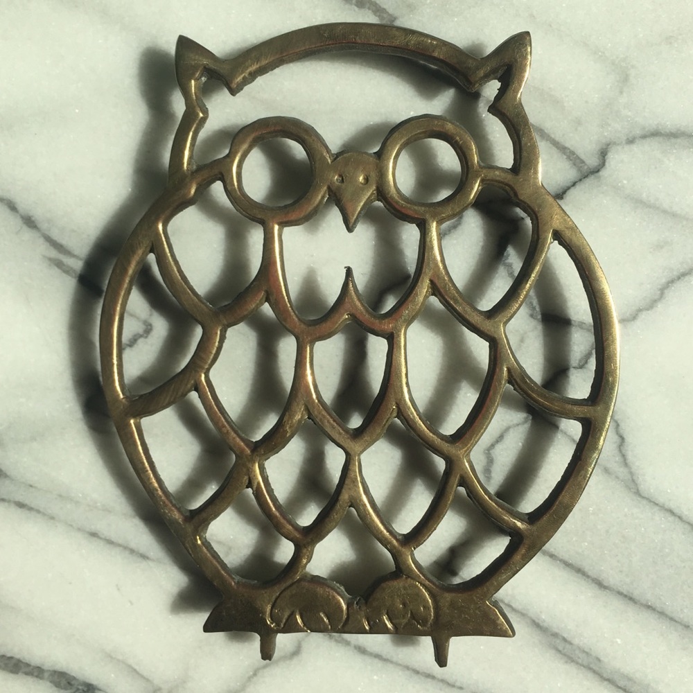 Vintage Brass Owl Trivet